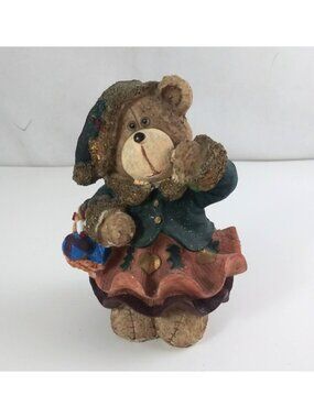 Jubilee Giftware Christmas Teddy Bear Girl Carrying Basket 5.5" Figurine